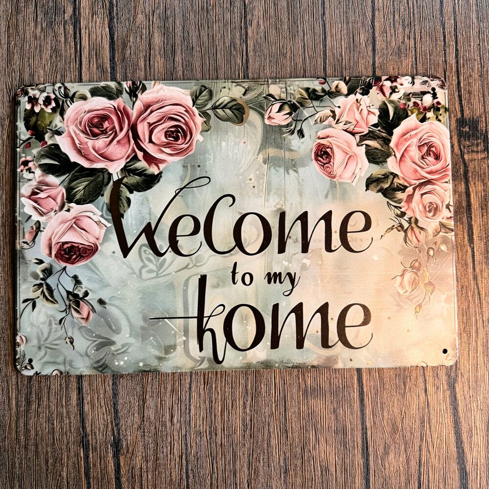 Wall Hanging Sign Metal Sign Flowers Welcome Sign Housewarming NEW FAST SHIP